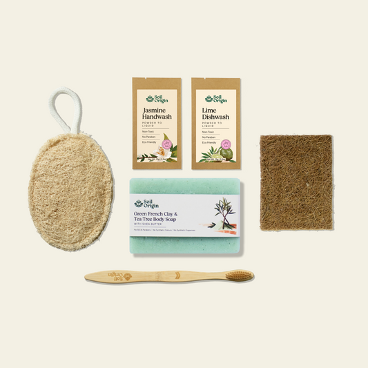 Eco-Friendly Home & Body Essentials Combo - Toothbrush, Loofah, Coconut Scrubber & More
